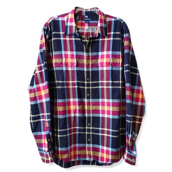 Lands End Men Plaid Flannel Shirt L Tall 16 Classic Button Preppy Gorp Outdoors - Picture 1 of 9